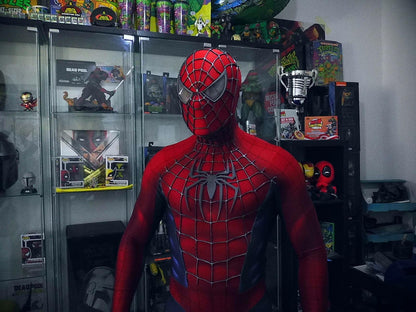 Spidey Suit SAM RAIMI TOBEY version with Face shell & 3D Rubber Web Movie Prop Replica(wearable)