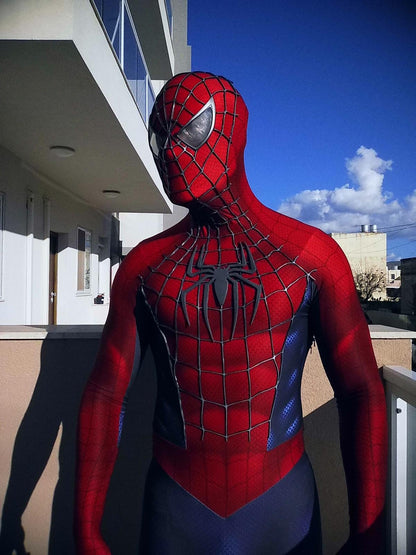 Spidey Suit SAM RAIMI TOBEY version with Face shell & 3D Rubber Web Movie Prop Replica(wearable)