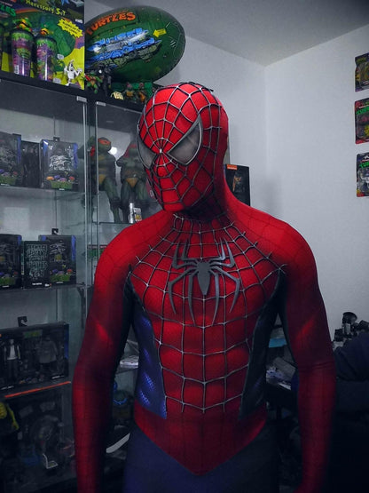 Spidey Suit SAM RAIMI TOBEY version with Face shell & 3D Rubber Web Movie Prop Replica(wearable)