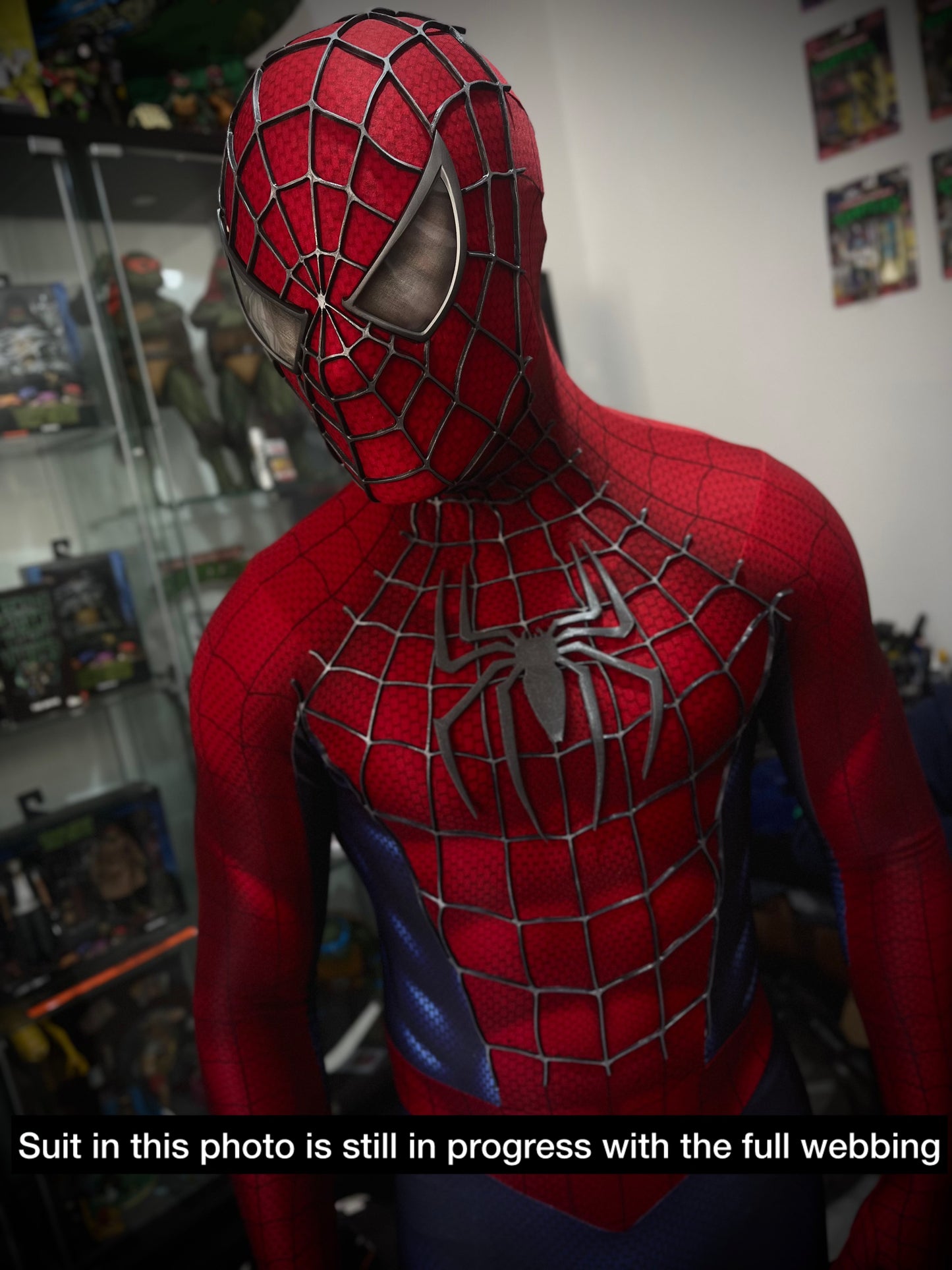 Spidey Suit SAM RAIMI TOBEY version with Face shell & 3D Rubber Web Movie Prop Replica(wearable)