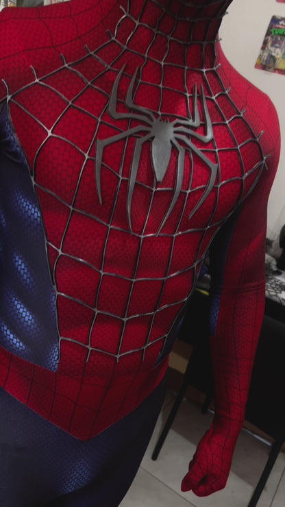 Spidey Suit SAM RAIMI TOBEY version with Face shell & 3D Rubber Web Movie Prop Replica(wearable)